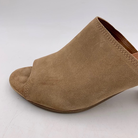 Mariella Suede‎ Peep Toe Sandals Block Heel Mules Slip On Made in Italy Women 8M - Picture 2 of 12